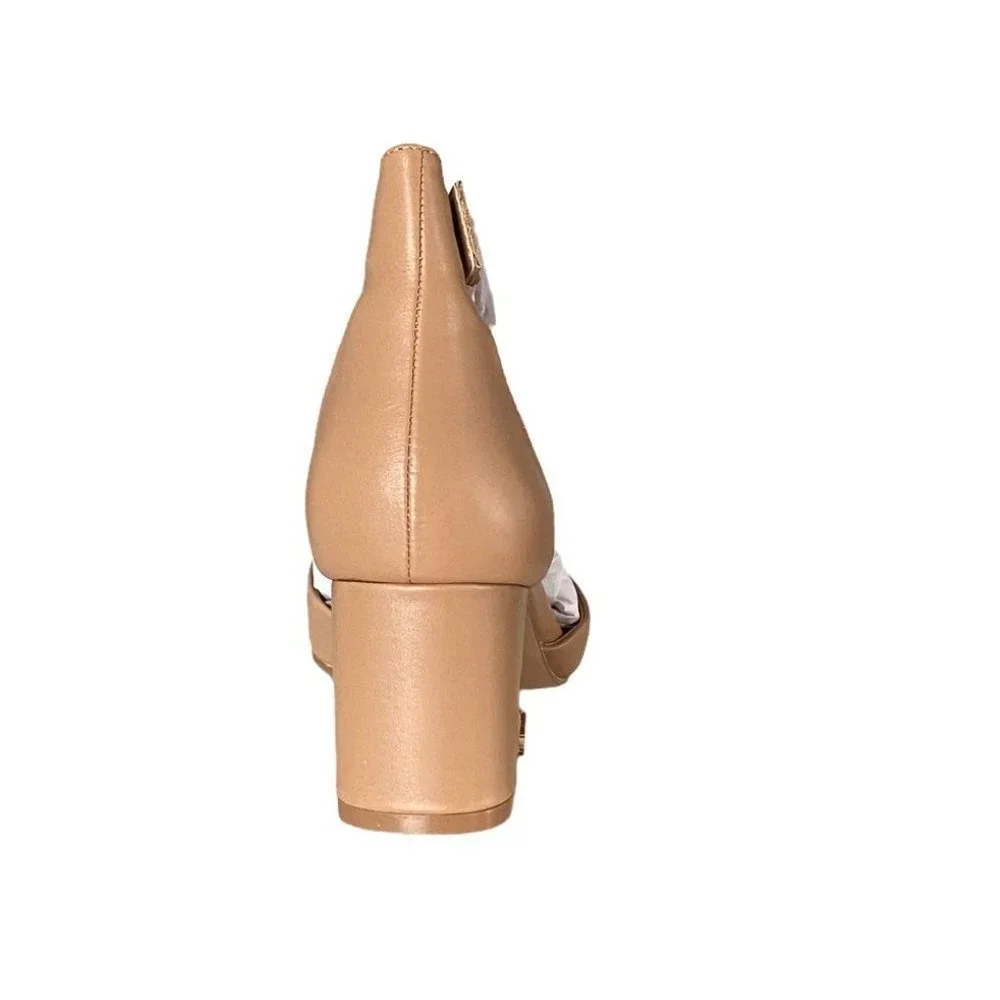 Kurt Geiger Nude Tan Pointed Block Heel Ankle Strap Pump